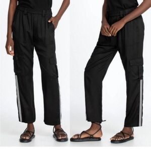 Johnny Was Womens Gorpcore Striped Straight Leg Pull On Cargo Pants Size M Black